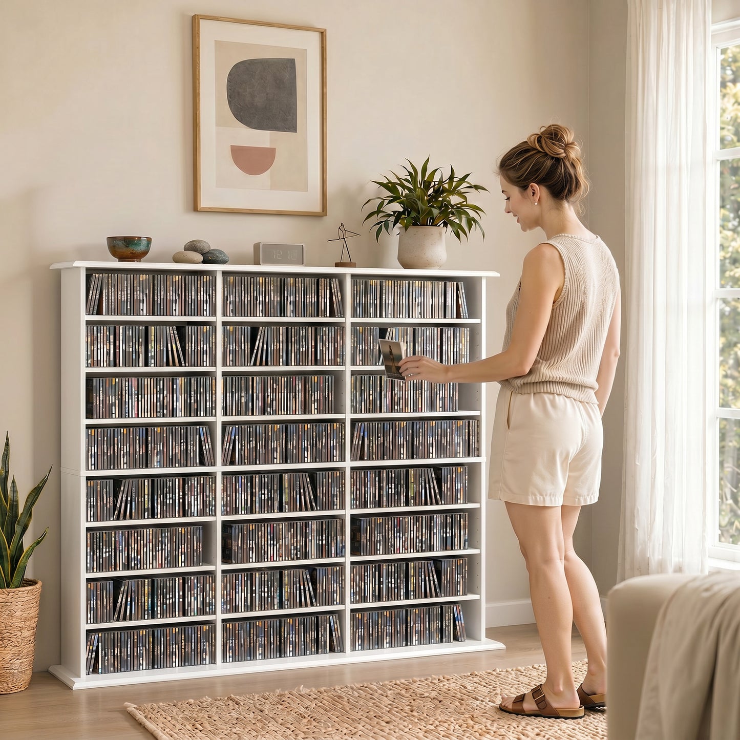 HOMCOM 1032 CD And 594 DVD Blu Ray Storage Unit With 24 Compartments And 18 Adjustable Shelves White