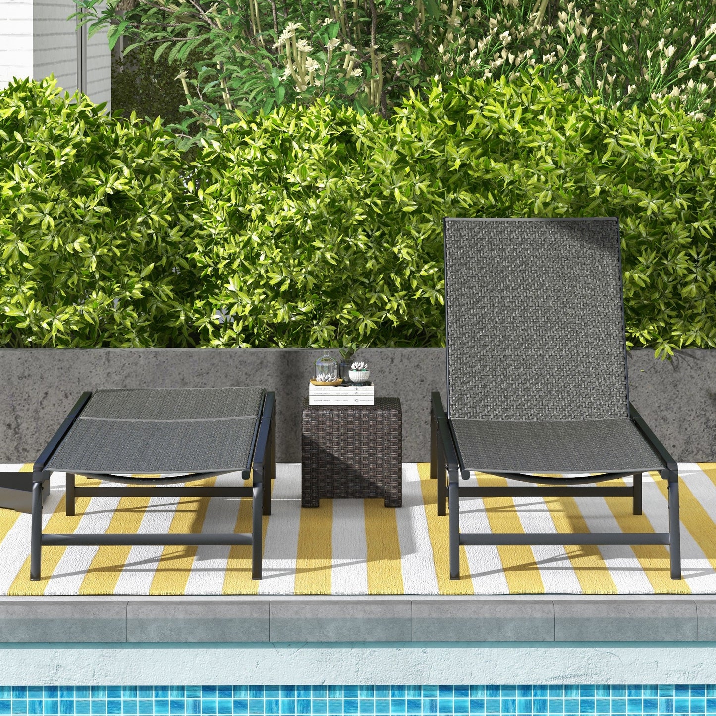 Outsunny Foldable Outdoor PE Rattan Sun Lounger Set Of 2 With Five Level Adjustable Backrest Grey