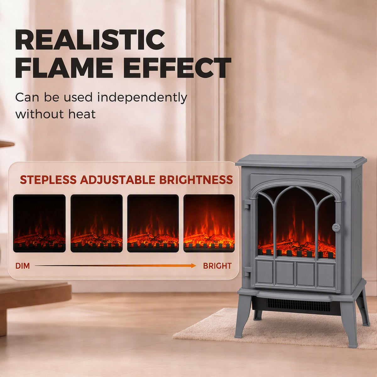 HOMCOM Freestanding Electric Fireplace Log Burner With LED Flame Effect