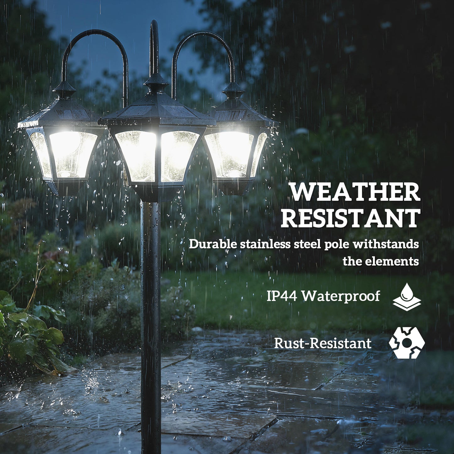 Outsunny Solar Lamp Post With Dusk To Dawn Sensor And 3 Head Planter 185 Centimeters Black