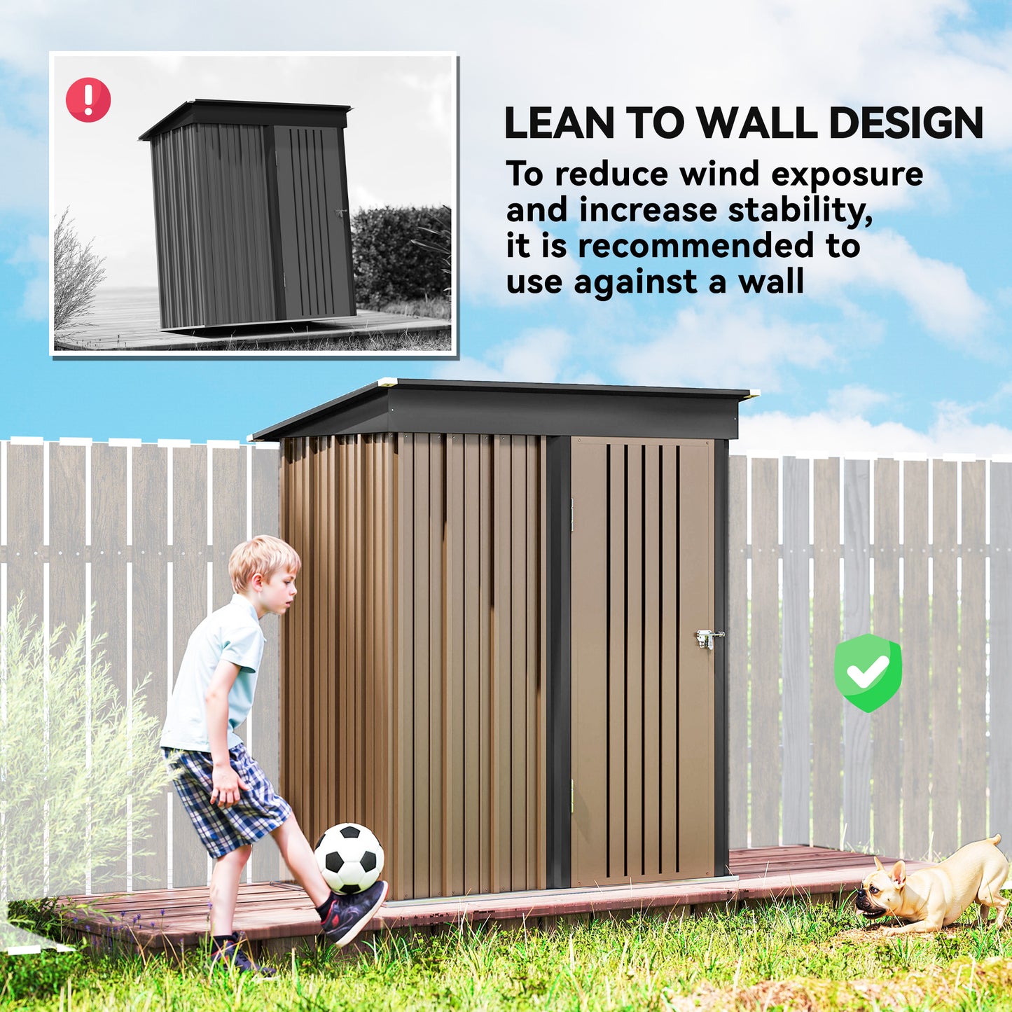 Outsunny 5x3ft Corrugated Steel Storage Shed With Locking Door For Outdoor Garden Use Brown