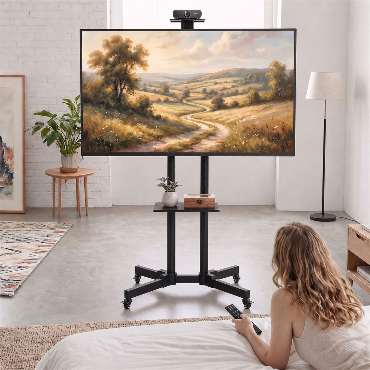 HOMCOM Mobile TV Stand on Wheels for 32 to 75 Inch TVs Tilt Height Adjustable