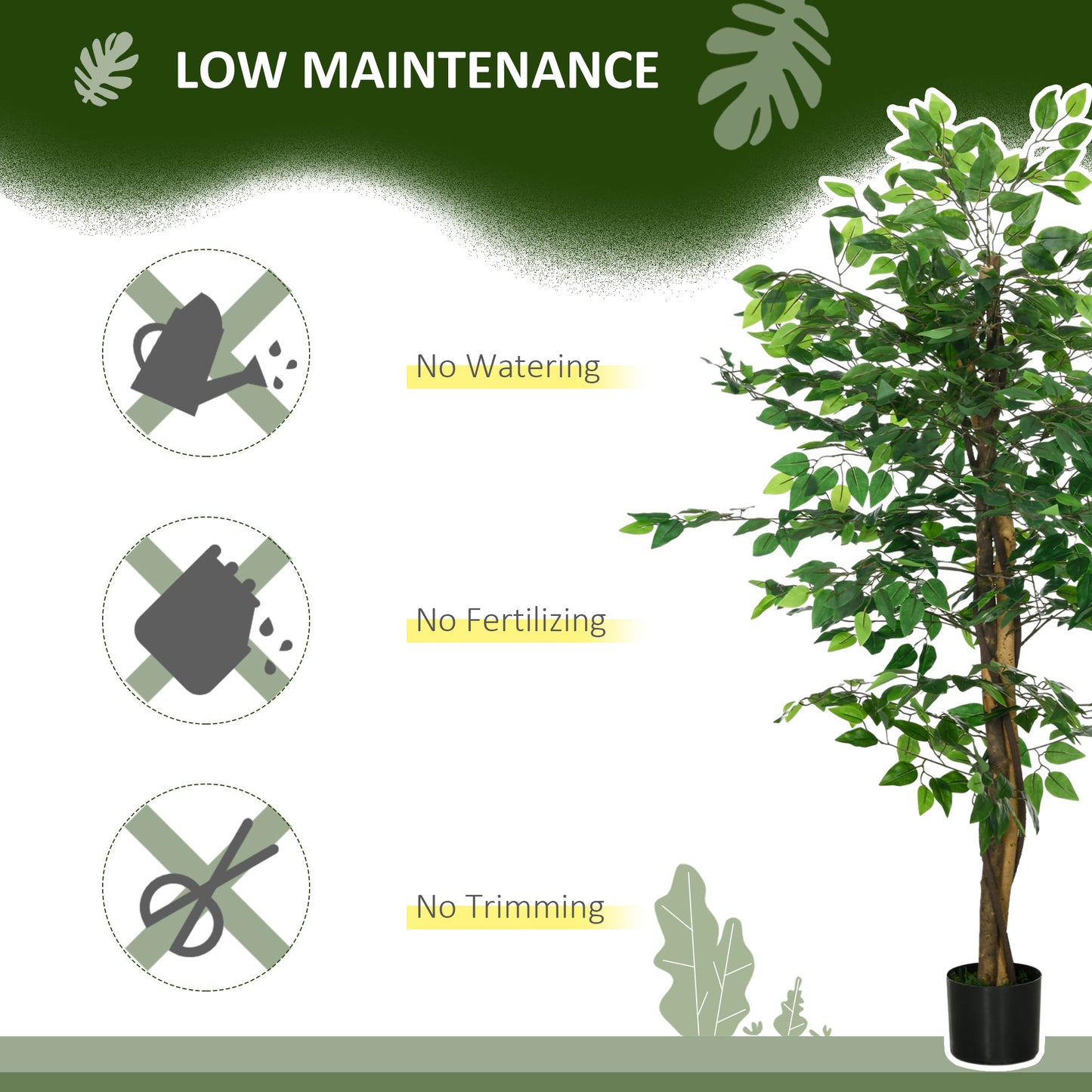 HOMCOM Artificial Ficus Tree in Weighted Pot, Low Maintenance Faux Plant for Home Decor, Ready to Use