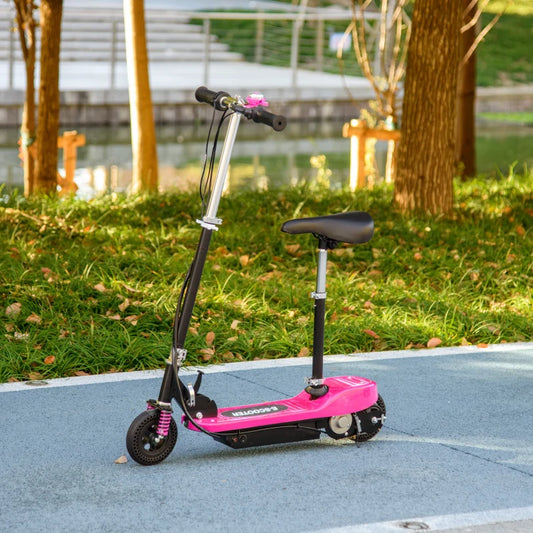 HOMCOM Steel Ride-On Powered Scooter, Folding E-Scooter with Warning Bell - Pink | Maximum Speed of 15km/h, Suitable for Ages 4-14 Years