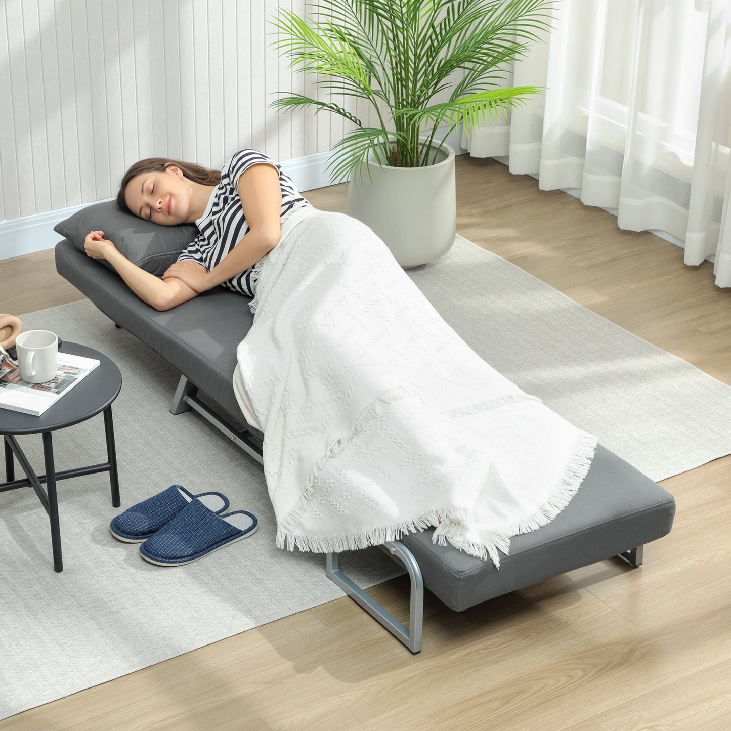 HOMCOM Three in One Sofa Bed with Adjustable Backrest Removable Armrests Dark Grey