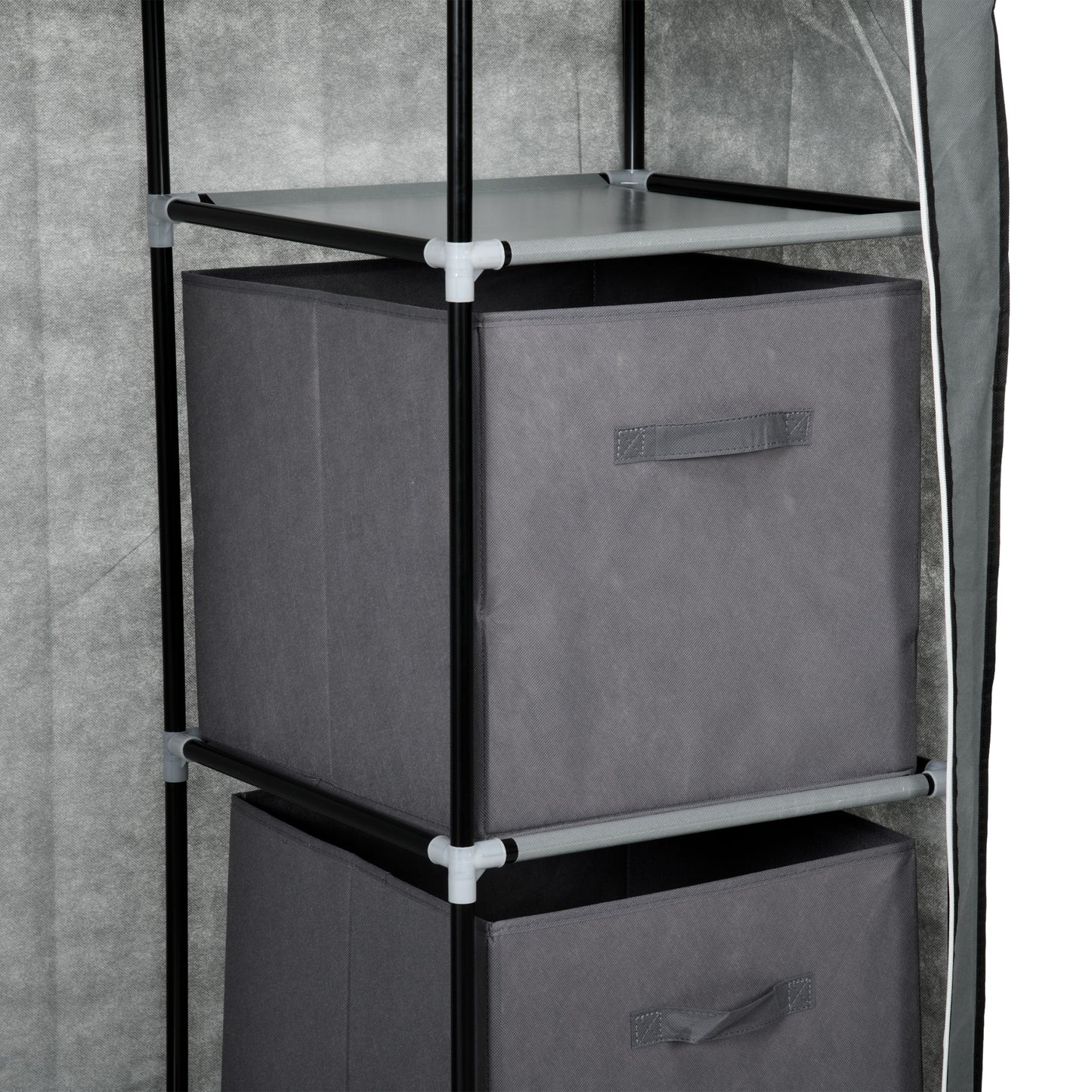 HOMCOM Fabric Wardrobe Portable Clothes Storage With 5 Compartments Hanging Rail And 2 Fabric Drawers Dark Grey