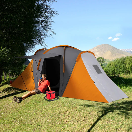 Outsunny Large Camping Tent with 2 Bedrooms, Living Area | 2000mm Waterproof, Portable 4-6 Person Tent in Orange | Includes Convenient Carry Bag