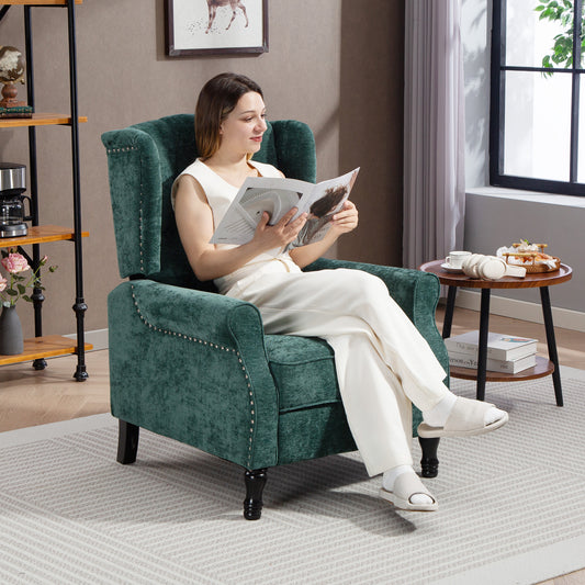 HomCom 150 Degree Reclining Vintage Armchair With Footrest In Dark Green Tufted Back And Wooden Frame