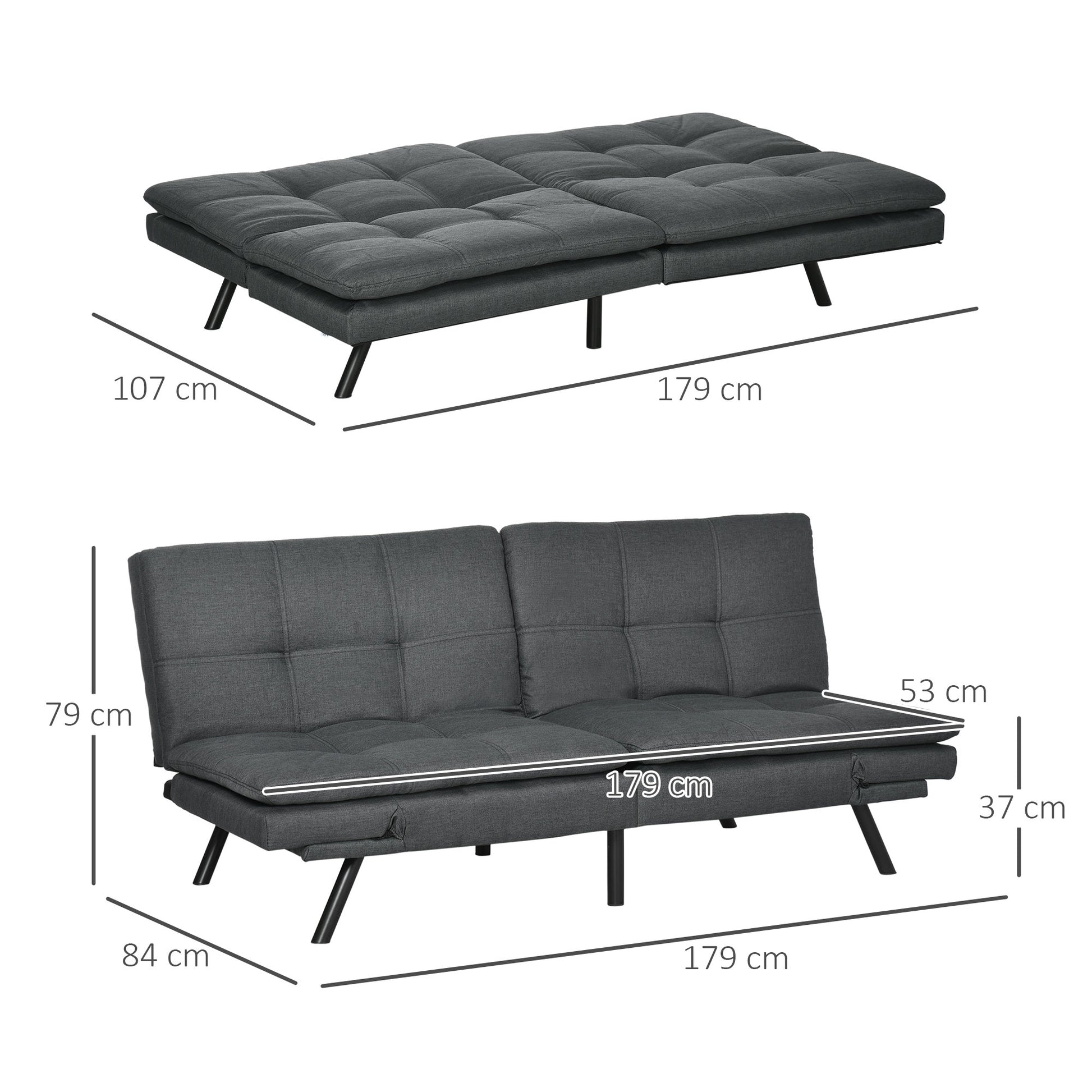 HOMCOM Versatile Grey Tufted Sofa Bed with Adjustable Armrests and Split-Back Design for Small Spaces - ALL4U RETAILER LTD