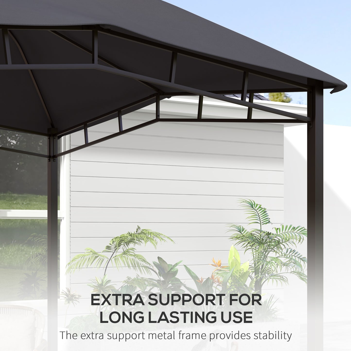 Outsunny 3x3m Outdoor Gazebo With Steel Frame Sunshade Canopy Pavilion Grey Weather Resistant UV Protection Assembly