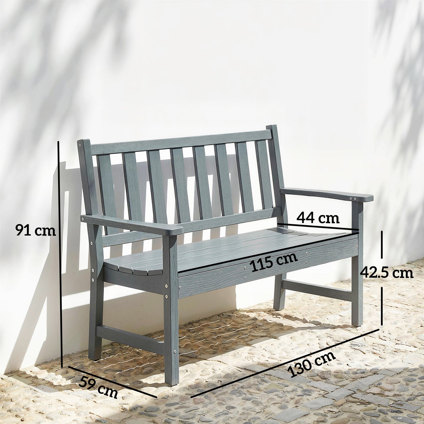 Outsunny 2 Seater HDPE Plastic Garden Bench With Armrests And Backrest Weatherproof Outdoor Furniture For Balcony