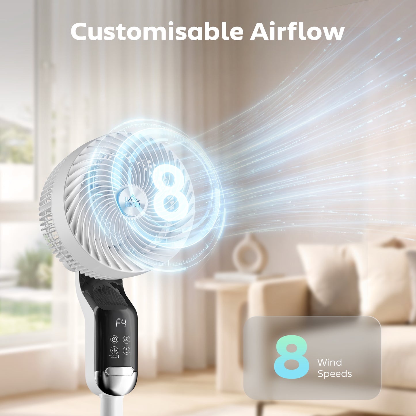 HOMCOM 41 Inch Pedestal Fan With Remote Silent 20 dB 3D Oscillation 8 Speeds 12 Hour Timer Adjustable Height