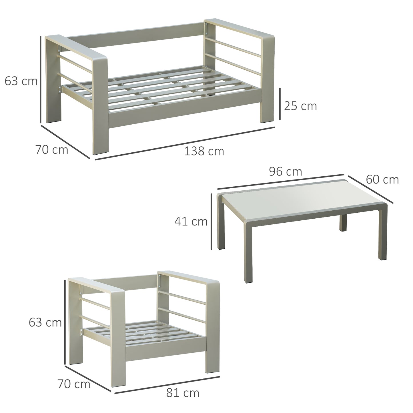 Outsunny Four Piece Outdoor Garden Furniture Set Aluminium Frame Champagne Gold Cushioned Loveseat And Glass Top Table