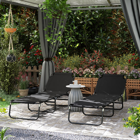 Outsunny Garden Sun Lounger With Five Position Backrest Adjustable Folding Black Metal Frame