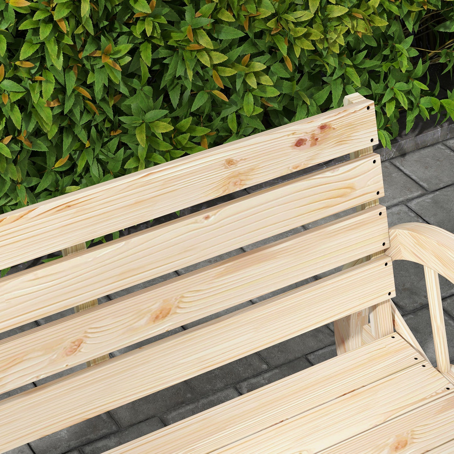 Outsunny Wagon Wheel Chair Bench With Armrests Rustic Loveseat For Outdoor Garden Patio Natural Wood Finish