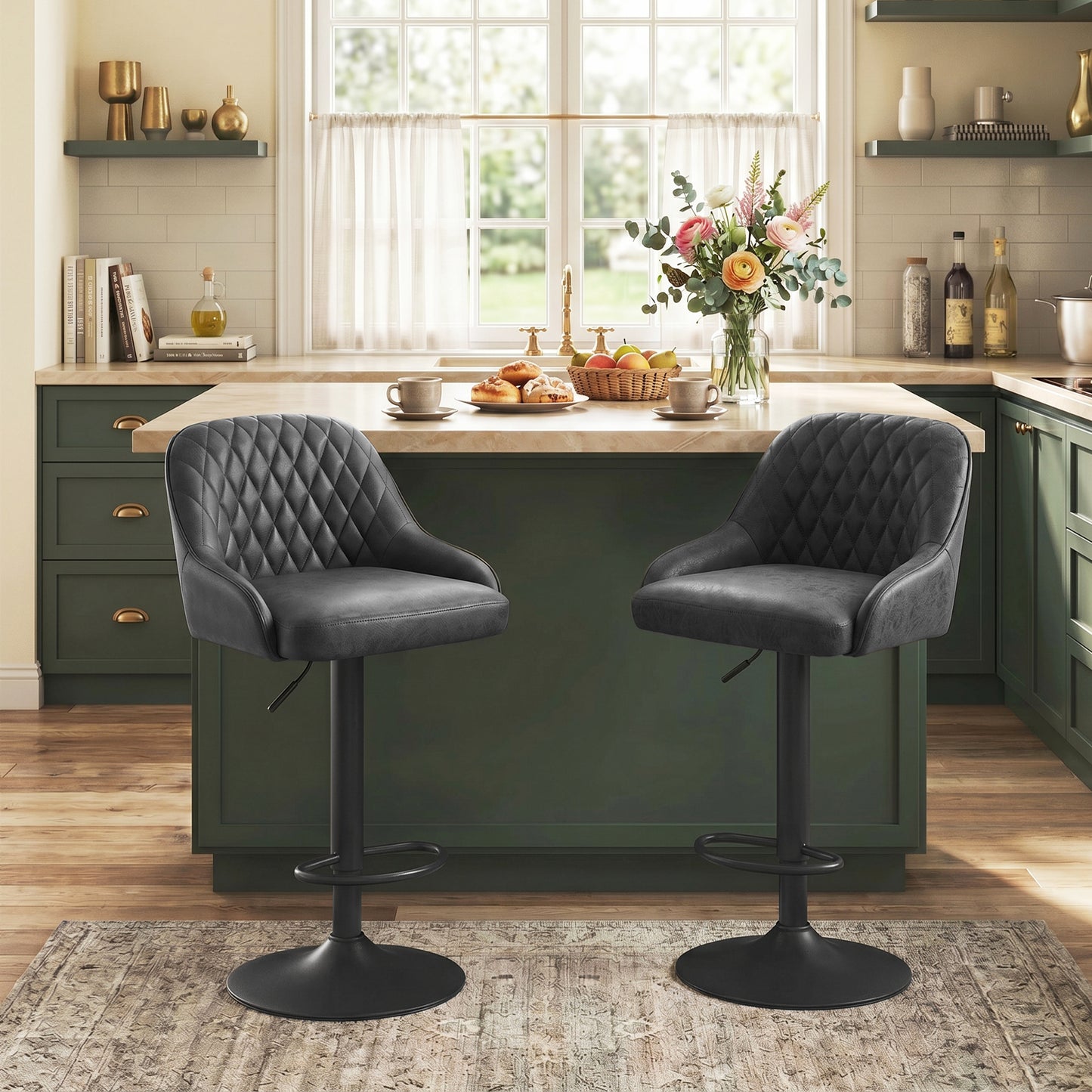 HOMCOM Adjustable Swivel Bar Stools With Backrest Kitchen Chairs Set Of 2 For Kitchen Island Black
