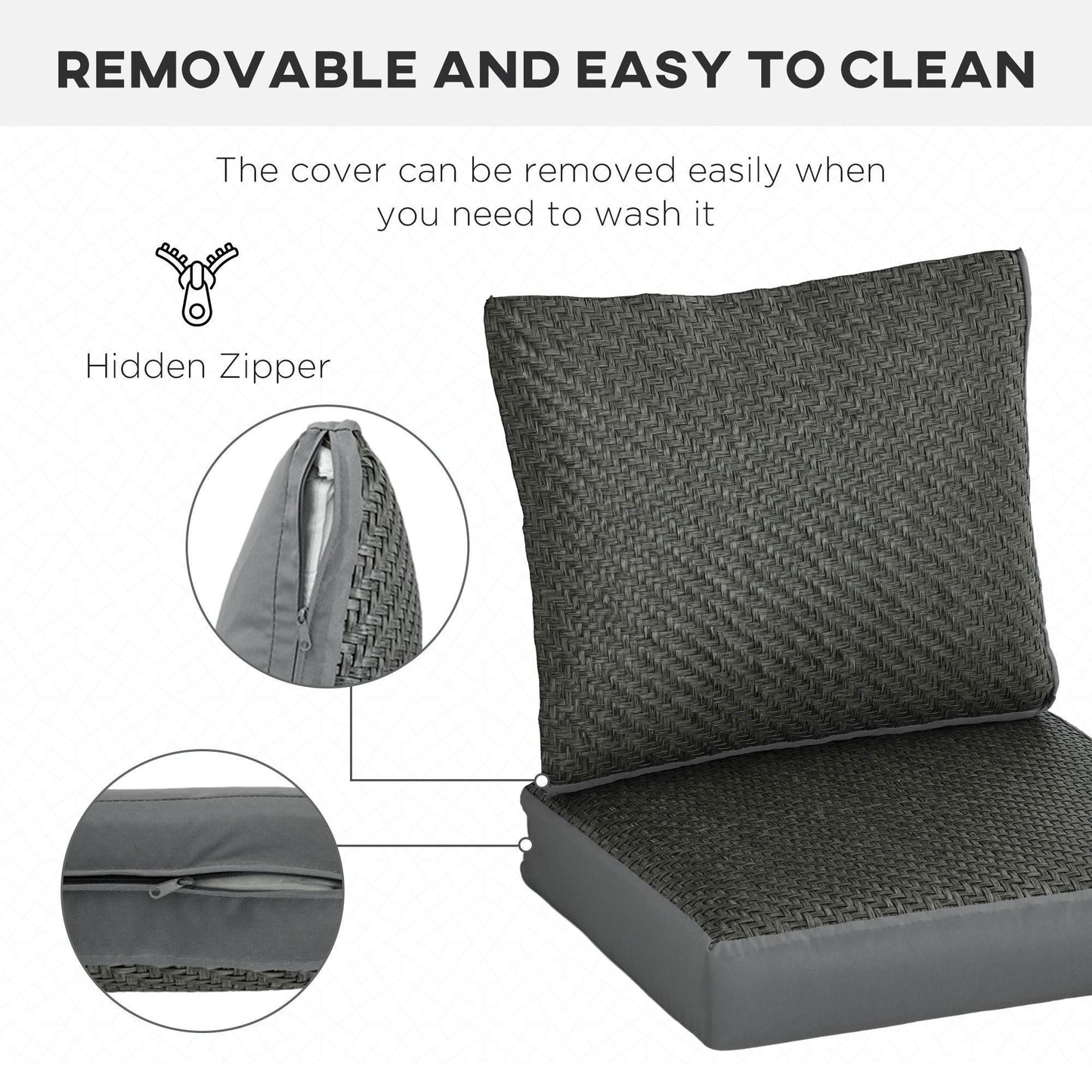 Outsunny Set of 4 Water-Repellent Outdoor Cushions with Backrest, Grey Fabric and PE Rattan Cover for Chairs, Swings, and Sofas - ALL4U RETAILER LTD