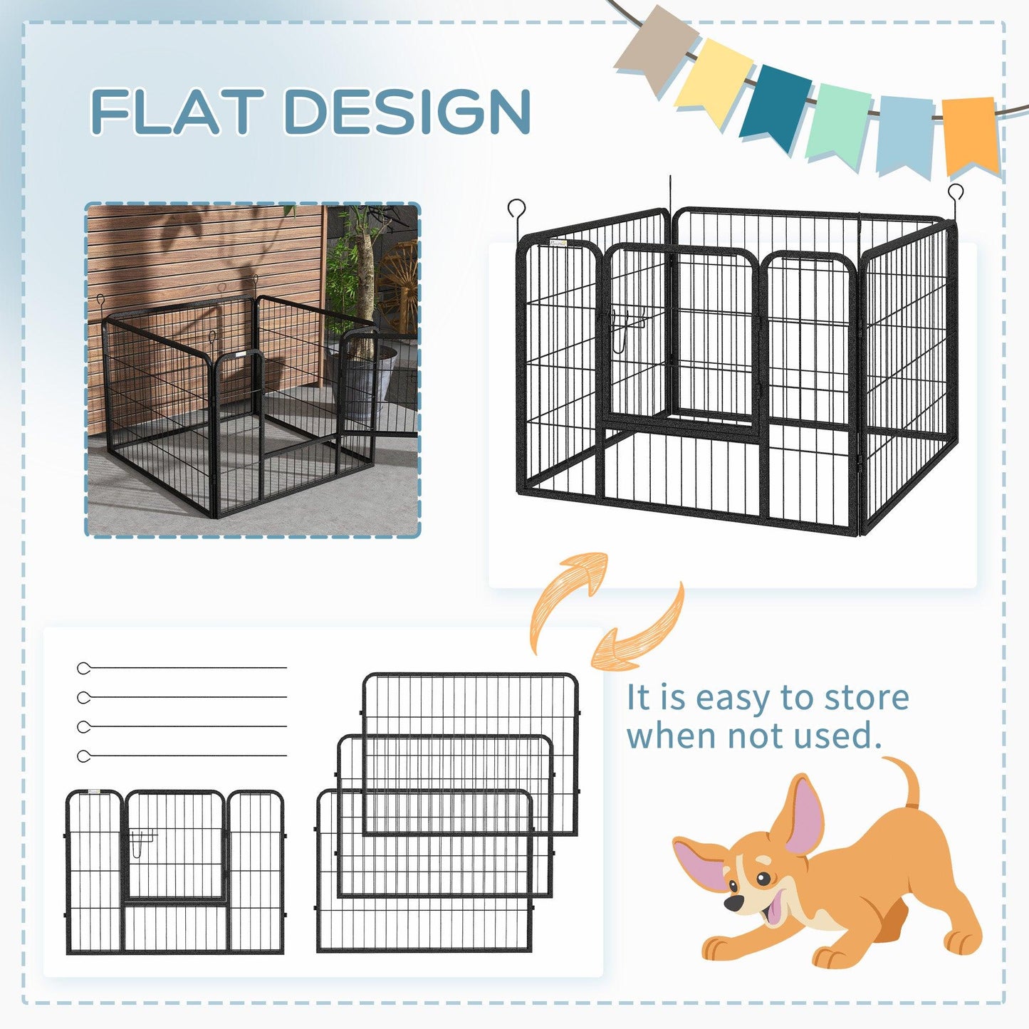 PawHut Foldable Heavy Duty Dog Playpen 4 Panel - Indoor/Outdoor - 82x82x60 cm - ALL4U RETAILER LTD