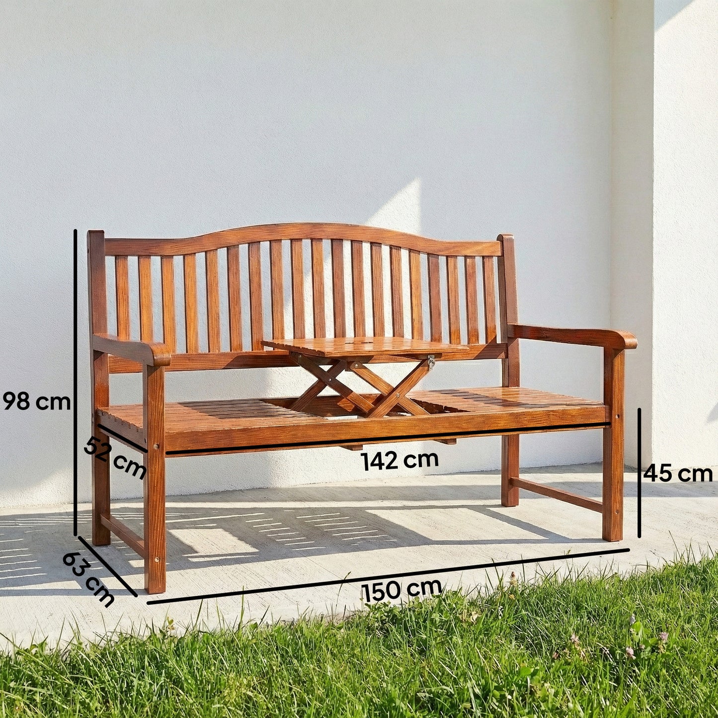 Outsunny Garden Loveseat Bench Two To Three Seater Outdoor Bench With Liftable Table Waterproof Cover Light Brown