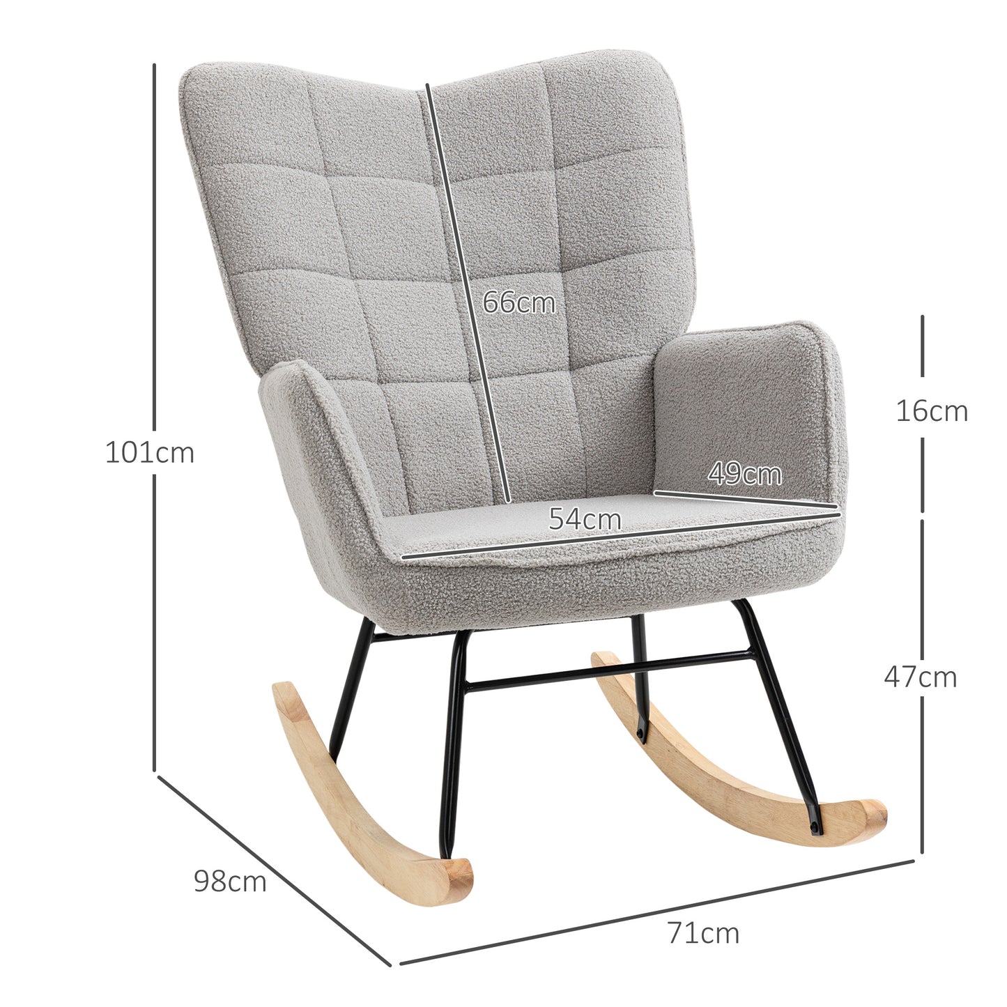 HOMCOM Light Grey Wingback Rocking Chair with Berber Fleece Upholstery for Nursery and Living Room - ALL4U RETAILER LTD