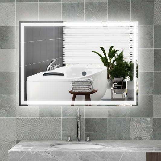 HOMCOM 70 x 50cm Smart Touch LED Vanity Mirror with Dimmable Lights, 3 Colour Options, Anti-Fog Feature - ALL4U RETAILER LTD