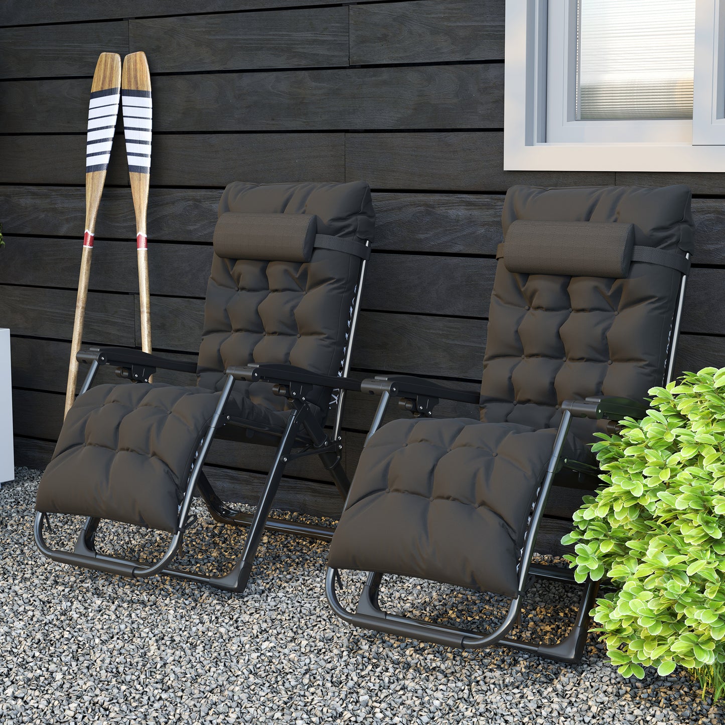 Outsunny 2 Piece Reclining Zero Gravity Sun Loungers With Cushions For Outdoor Patio Deck And Garden Black
