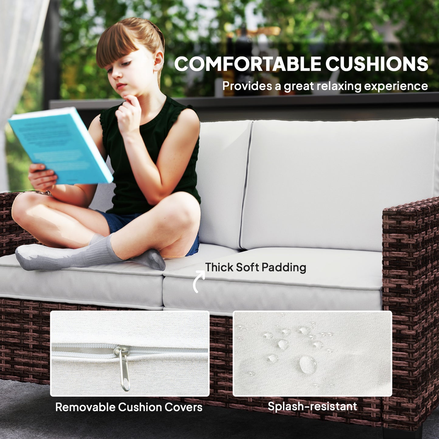 Outsunny Two Seater Rattan Outdoor Sofa Brown With Cushions And Adjustable Feet