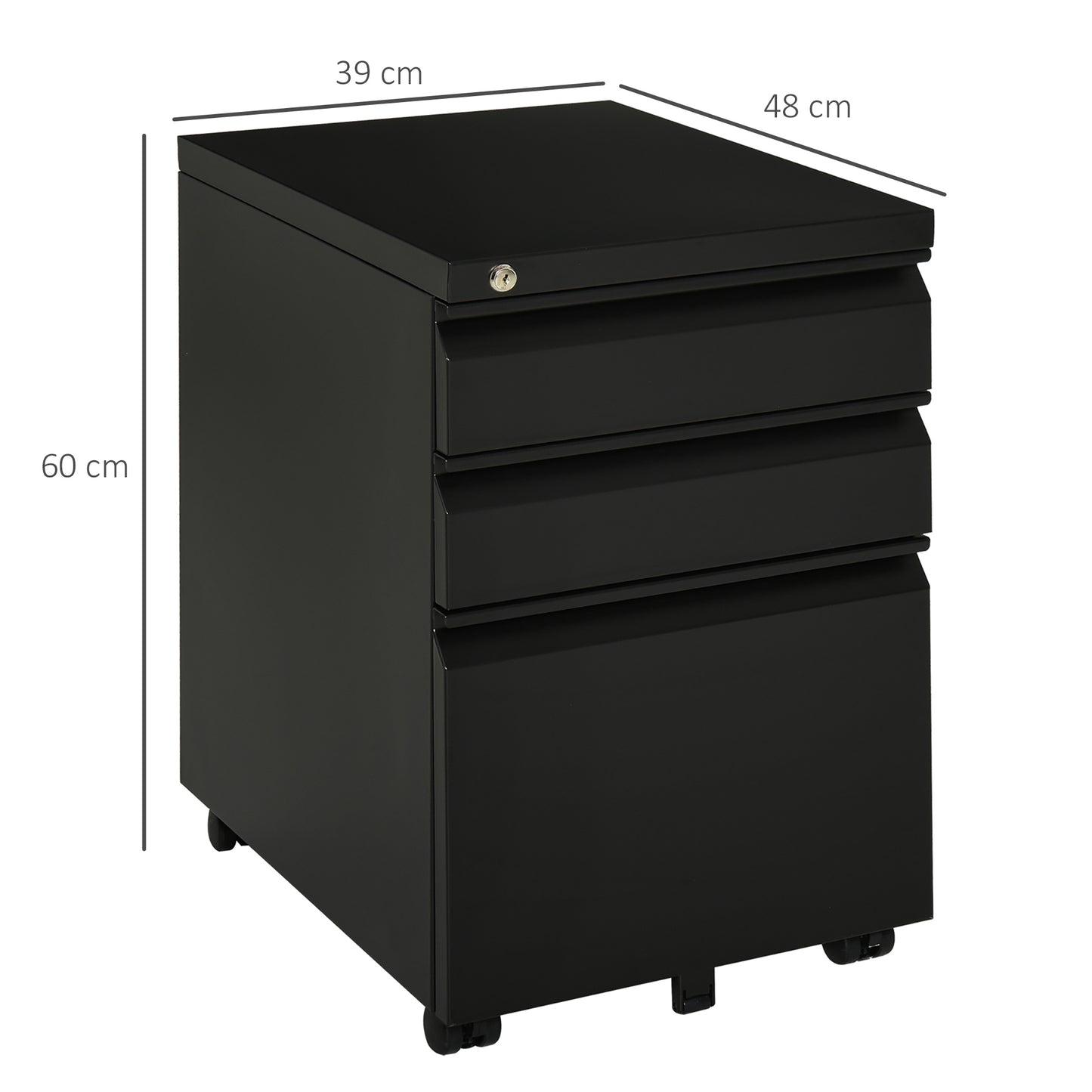 Vinsetto Lockable Mobile Filing Cabinet with 3 Drawers - Vertical Design for A4, Letter & Legal Files, Fully Assembled Metal Storage Solution - ALL4U RETAILER LTD