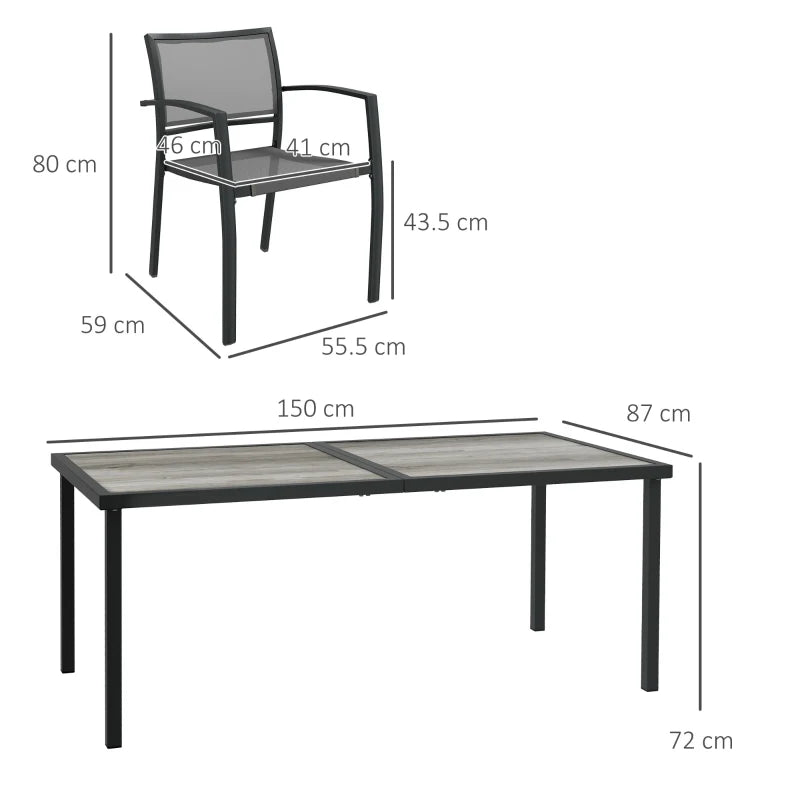 Outsunny 7-Piece Garden Dining Set - Stackable Chairs, Outdoor Patio Dining Set with 6 Seater Table and Breathable Mesh Seat/Back, Plastic Top for Poolside, Space-Saving Design - Grey | Styli - ALL4U RETAILER LTD