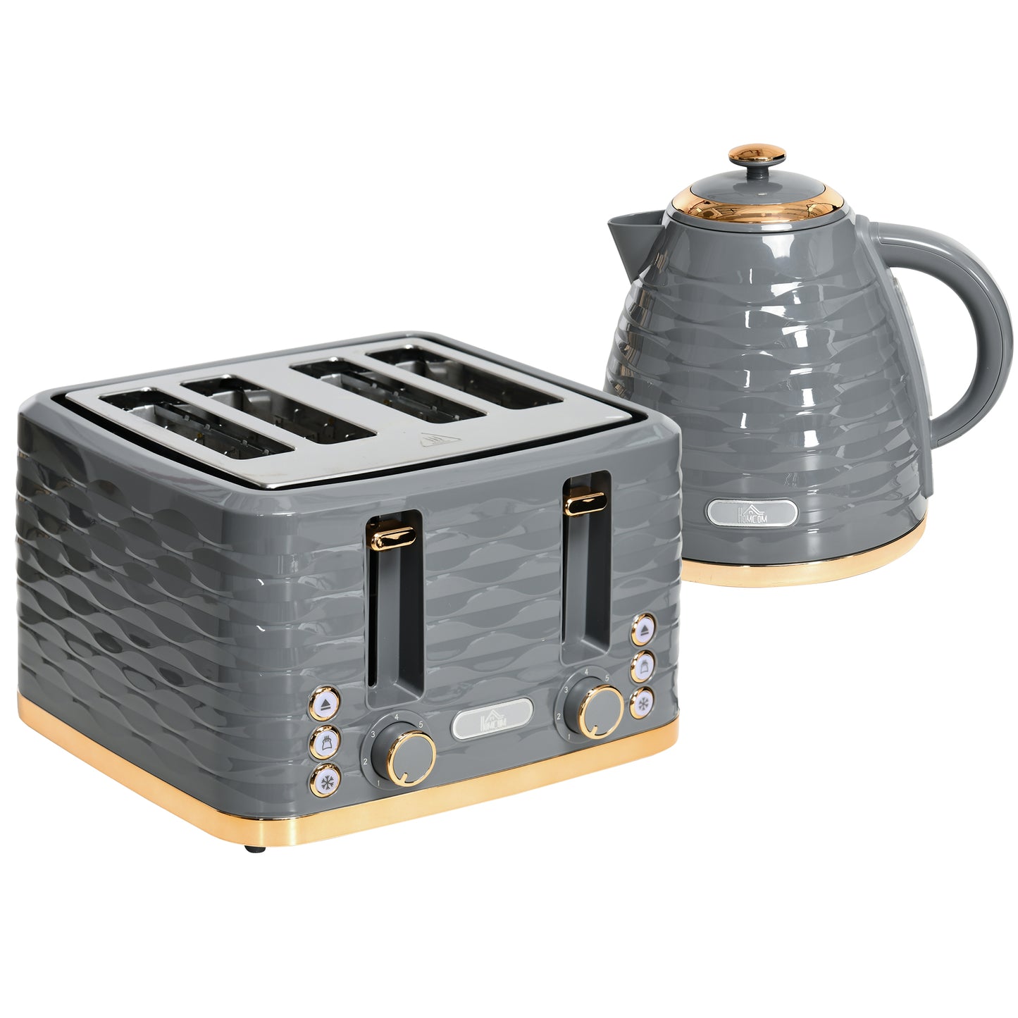 HOMCOM Four-Slice Rippled Toaster Grey With Seven Browning Levels And Auto Centring