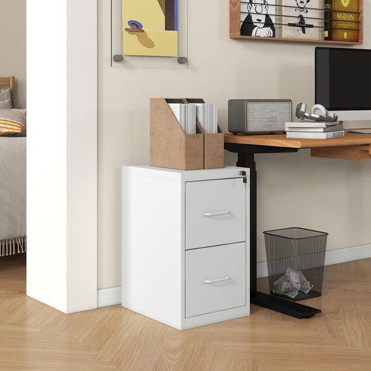 Modern White Steel Filing Cabinet with Two Drawers and Central Locking System - ALL4U RETAILER LTD