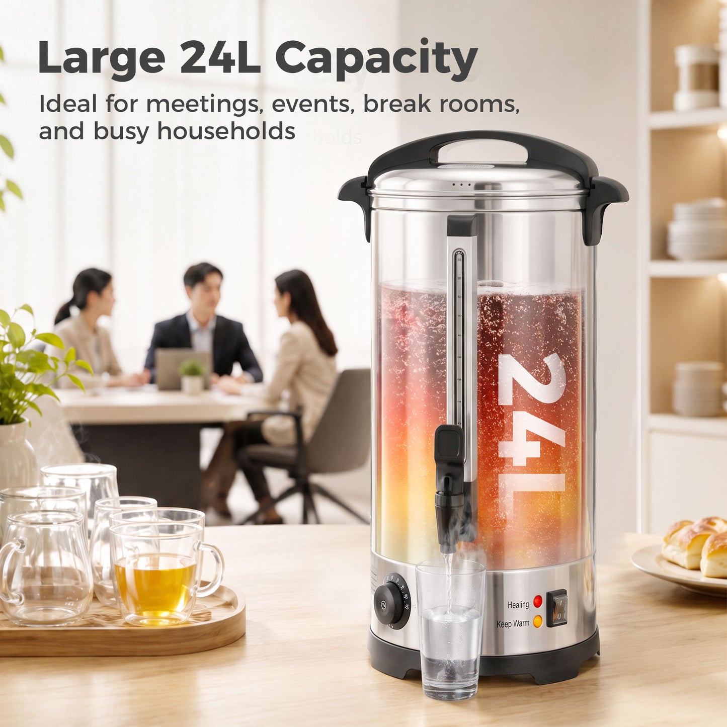 HOMCOM 24L Catering Urn 2500W Stainless Steel Hot Water Boiler Dispenser With Thermostat Keep Warm And Easy Pour Tap