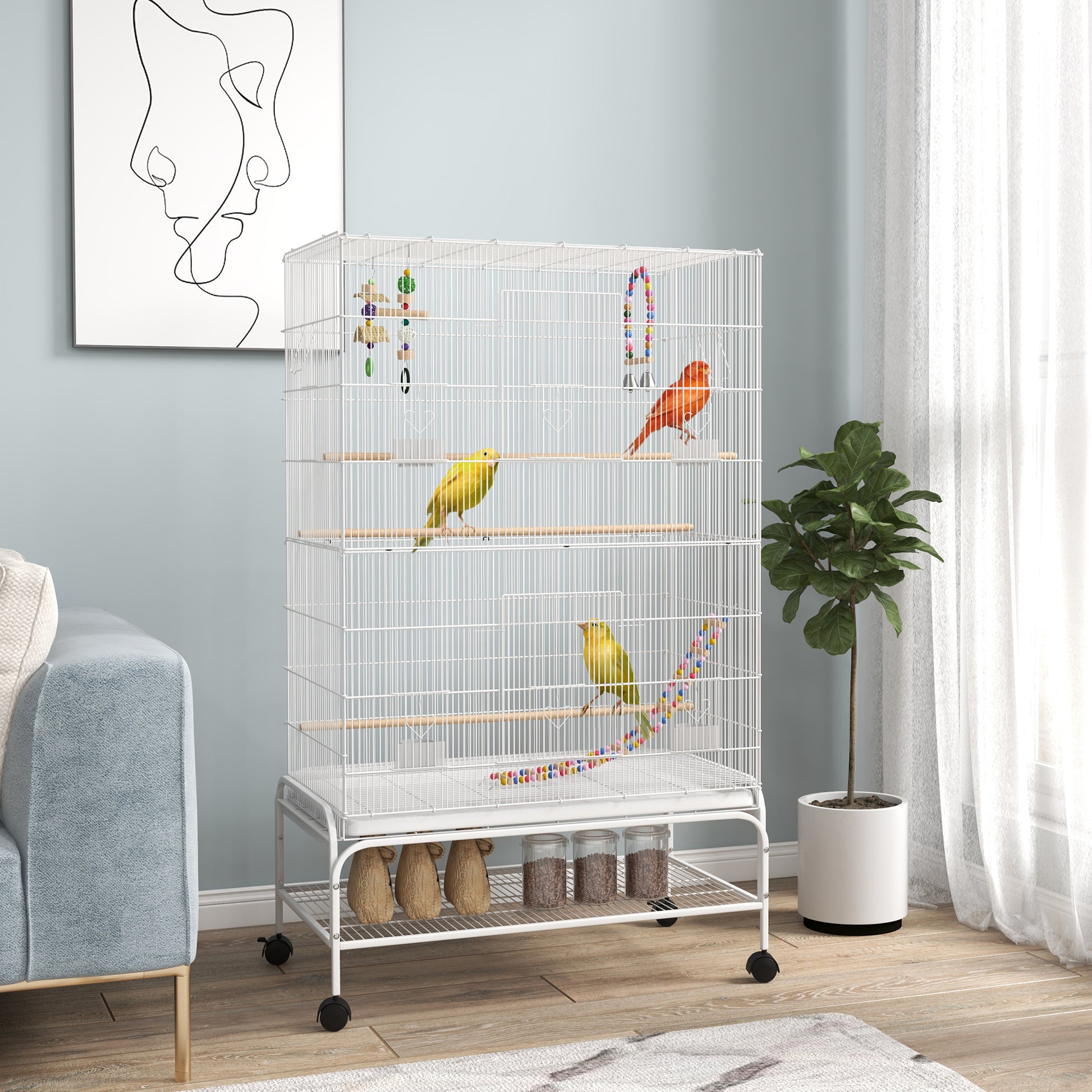 PawHut Spacious Flight Cage for Canaries and Finches with Stand, Accessories, and Toys - ALL4U RETAILER LTD