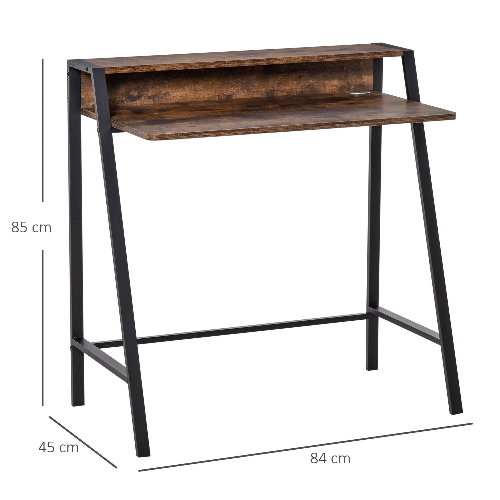 HOMCOM Rustic Brown Writing Desk with Storage Shelf - ALL4U RETAILER LTD