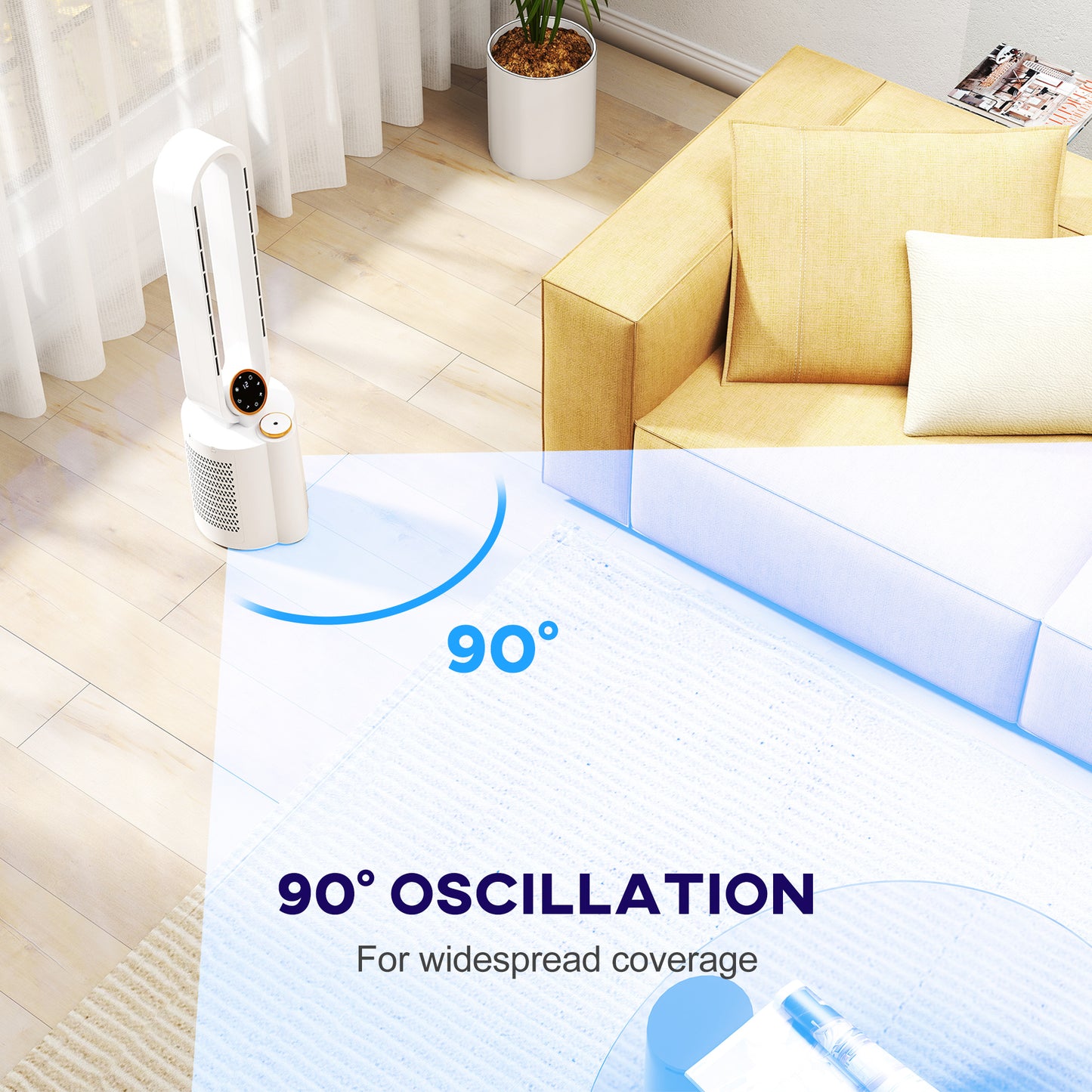 HOMCOM Bladeless Tower Fan And Humidifier White Multi Mode UV Sterilisation Low Noise 28 dB