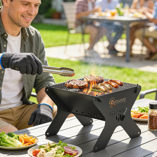 Outsunny 2 In 1 Portable Barbecue Grill And Camping Fire Pit Tabletop Charcoal Grill With Gripper Gloves And Carry Bag