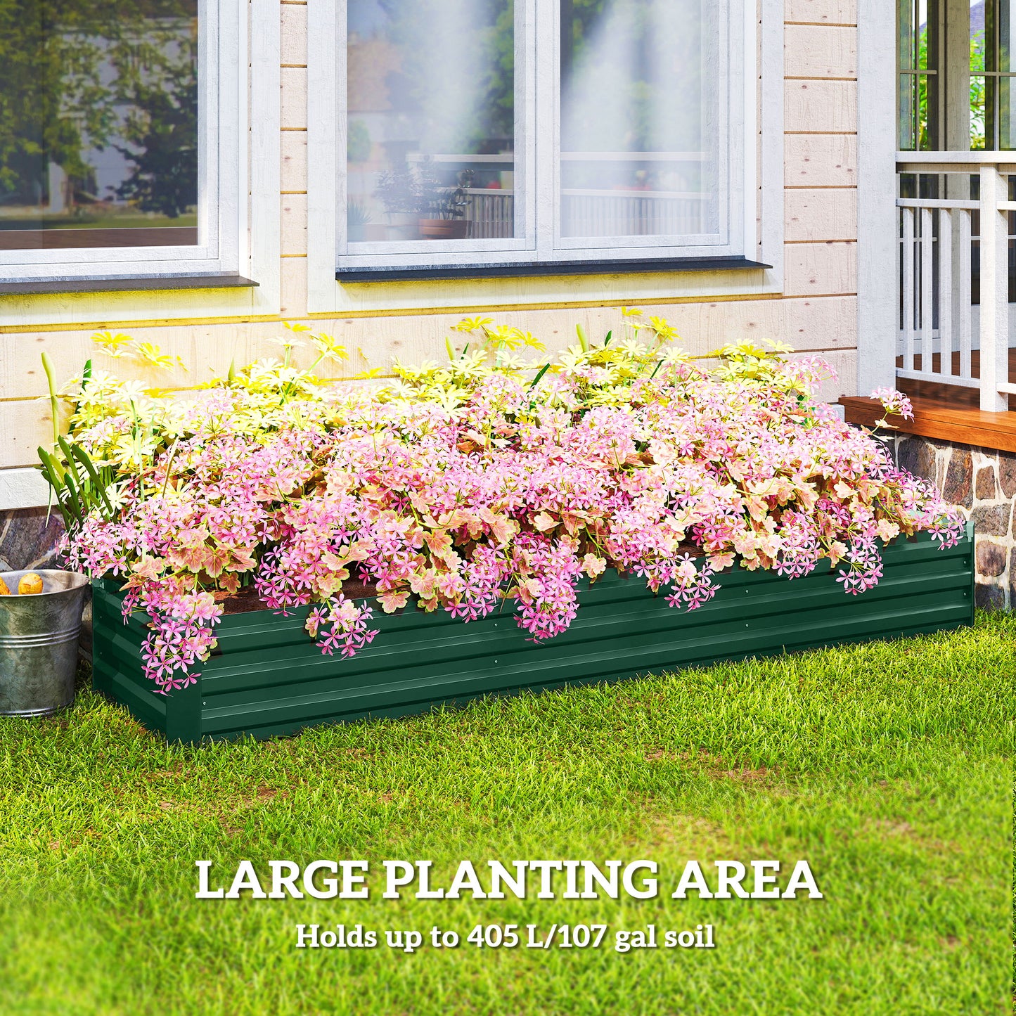 Outsunny 60 x 240cm Galvanised Steel Planter With Open Bottom Raised Garden Bed