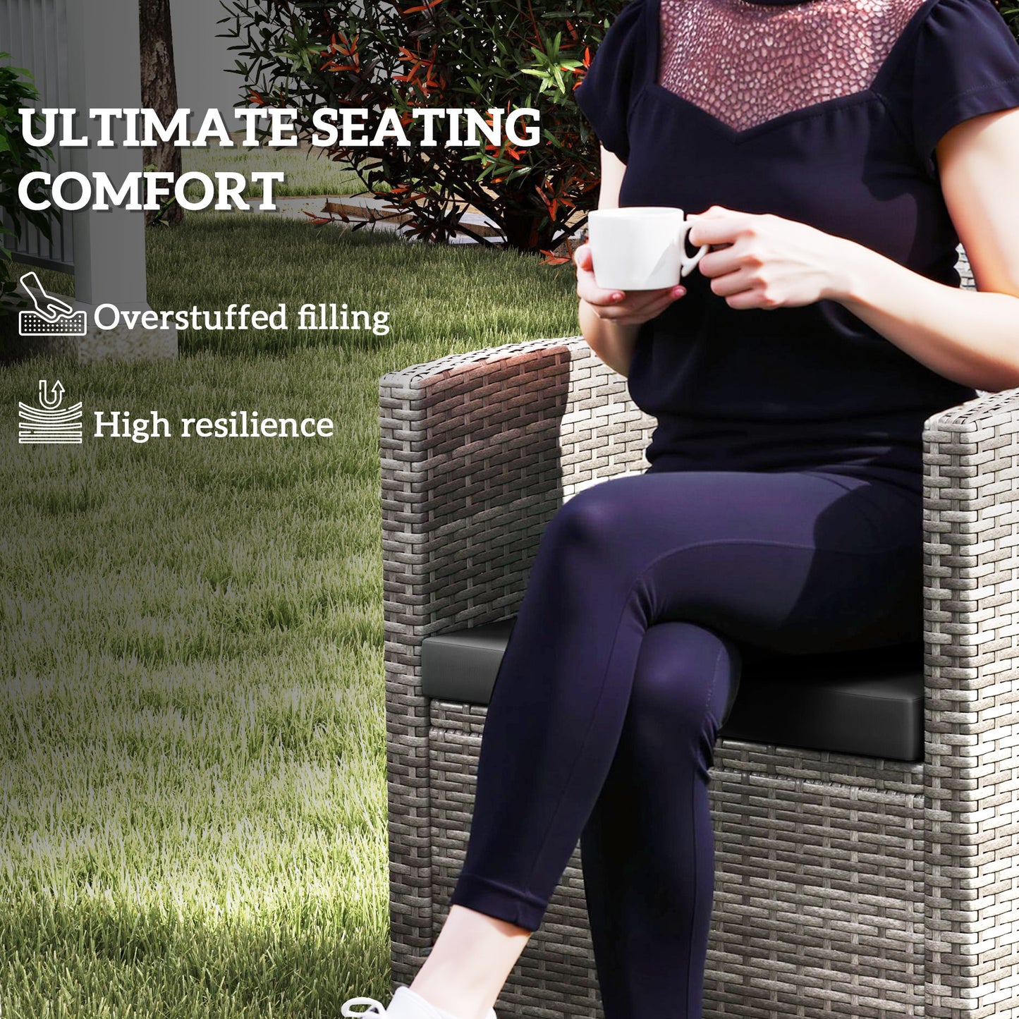 Outsunny Outdoor Seat Cushions For Rattan Furniture Black 3 Piece Set With Two Single Cushions And One Double Cushion