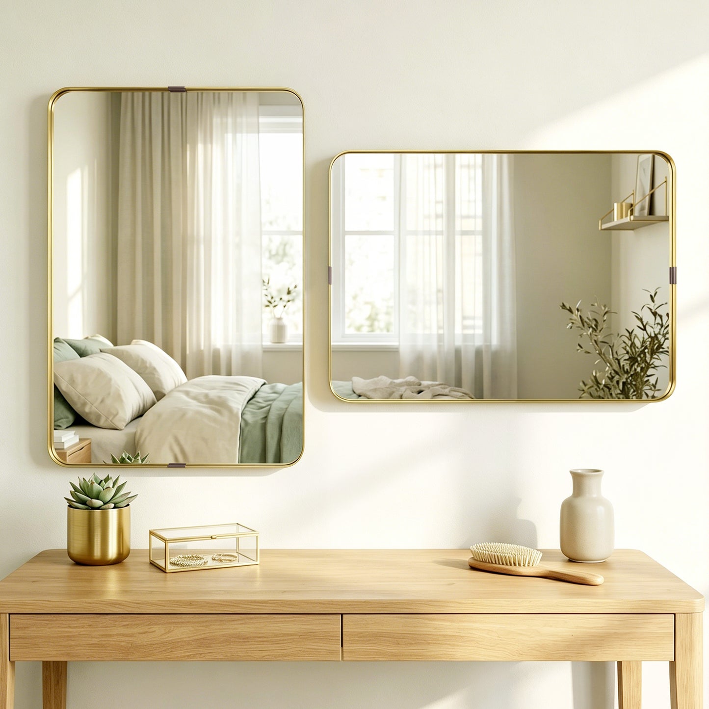 HOMCOM Rectangular Wall Mirror 90 X 60 Cm With Aluminium Alloy Frame And Tempered Glass Gold Tone