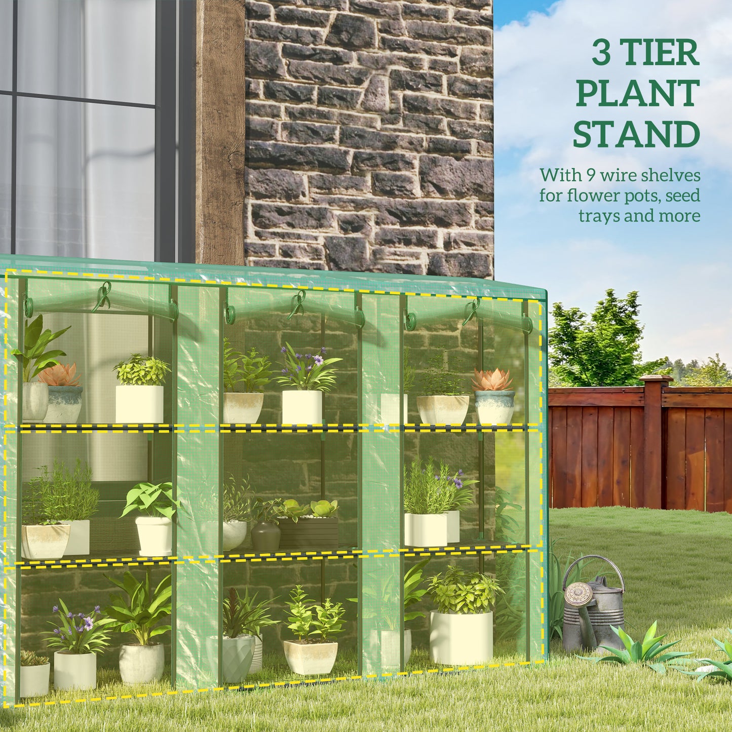 Outsunny 46 X 215 Cm Three Tier Plastic Greenhouse With PE Cover And Roll Up Doors For Plants