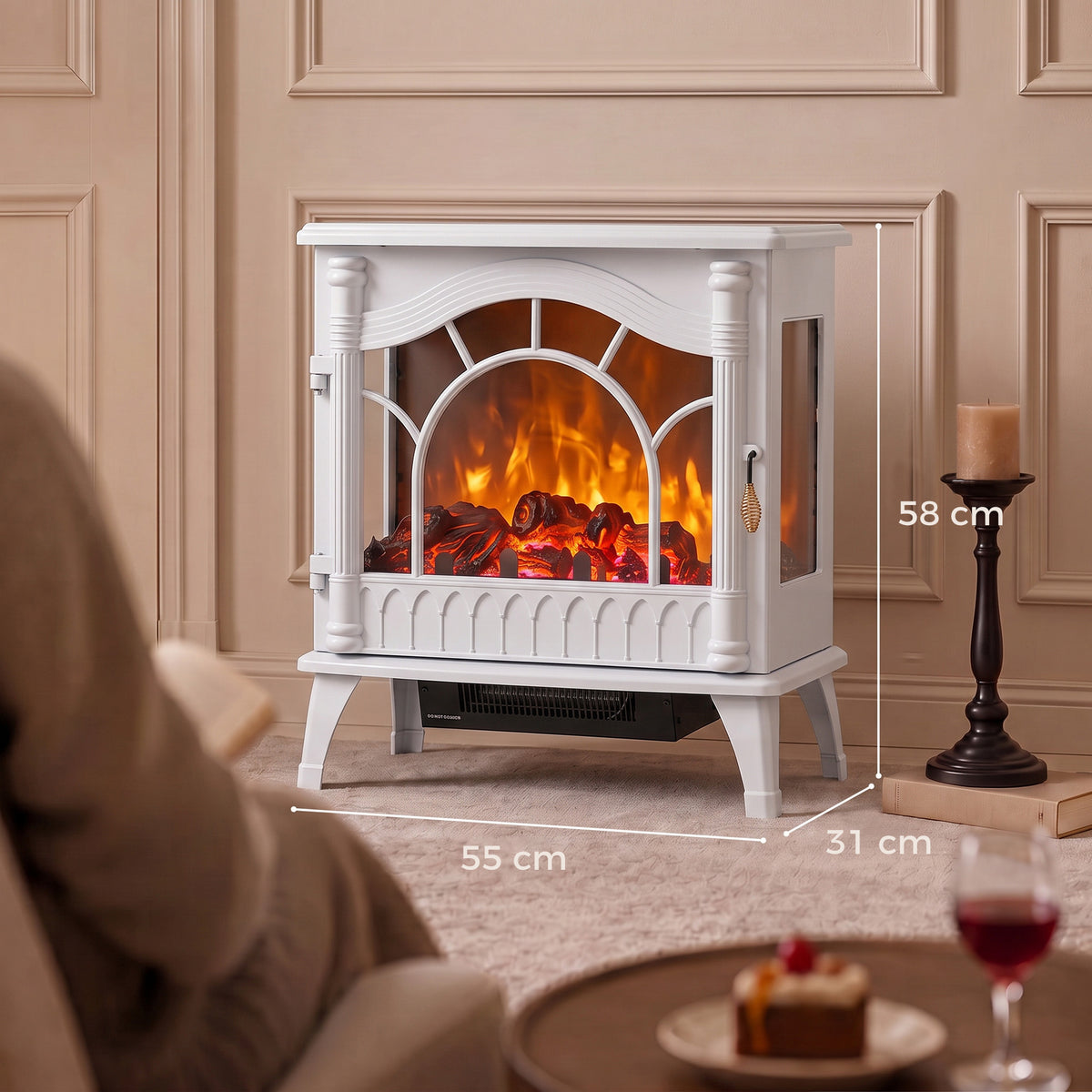 HOMCOM Electric Fireplace Fan Heater With Realistic Glass Flame Effect