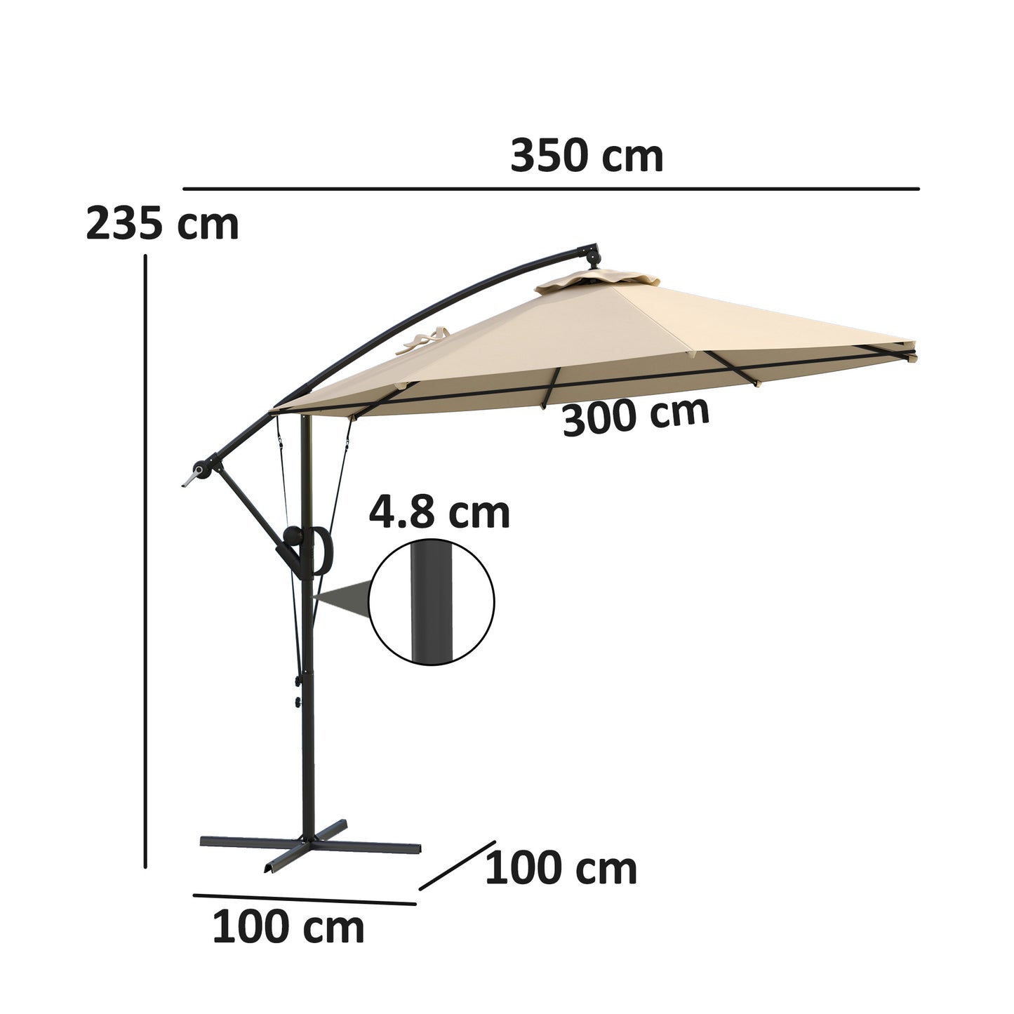 Outsunny 3m Cantilever Garden Parasol With Cover And Wind Protection Strap Overhanging Umbrella Crank Tilt UPF50 Khaki