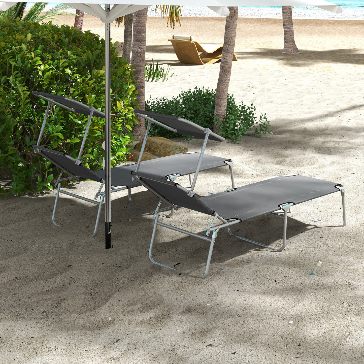 Outsunny Adjustable Reclining Sun Lounger Set for Outdoor Relaxation, Canopy Shade, Portable & Foldable - Grey (Set of 2) - ALL4U RETAILER LTD