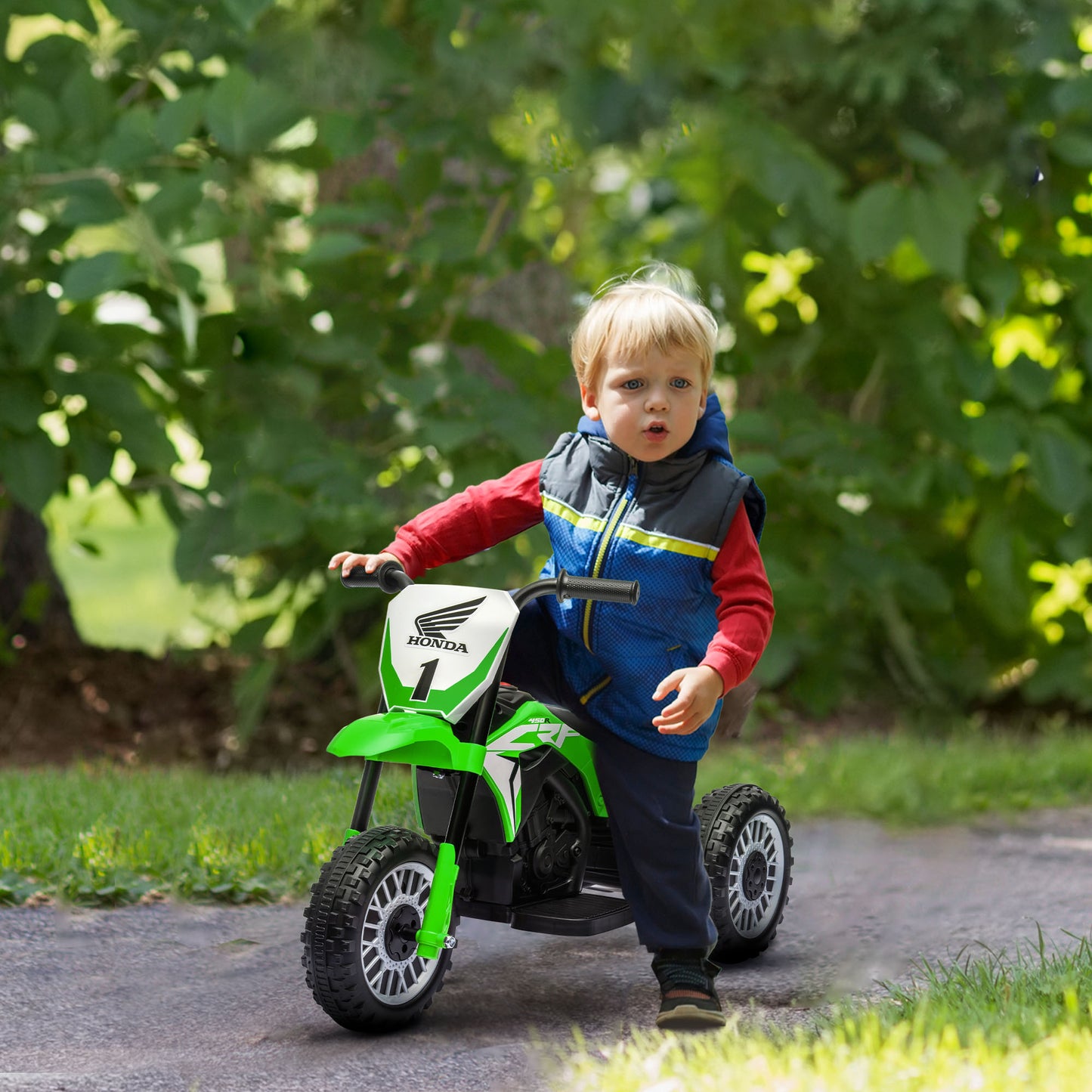 HOMCOM Kids 6V Electric Motorbike - 3-Wheeled Ride-On with Horn and Engine Sounds in Bright Green - ALL4U RETAILER LTD