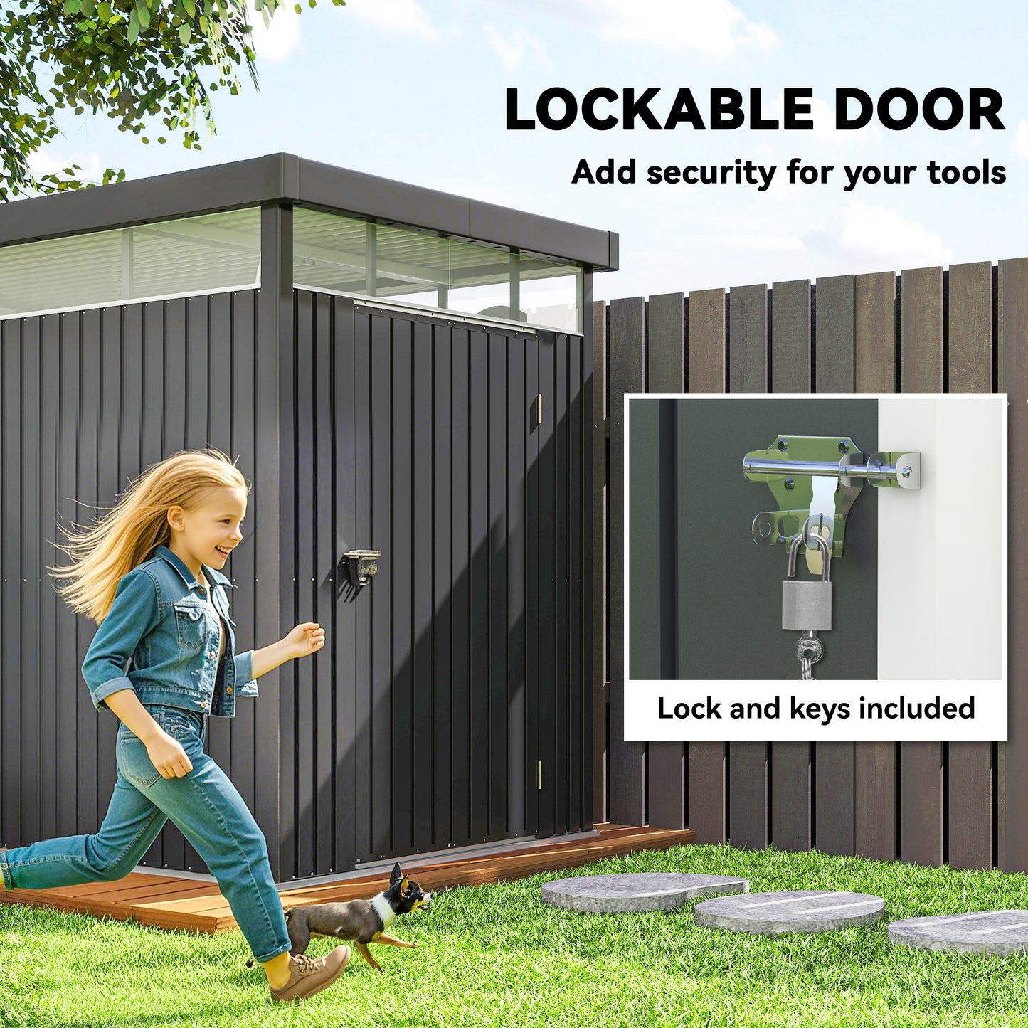 Outsunny 5.3 by 8.5 ft Galvanised Steel Garden Shed With Roof Windows Lockable Wide Door For Outdoor Tool Storage