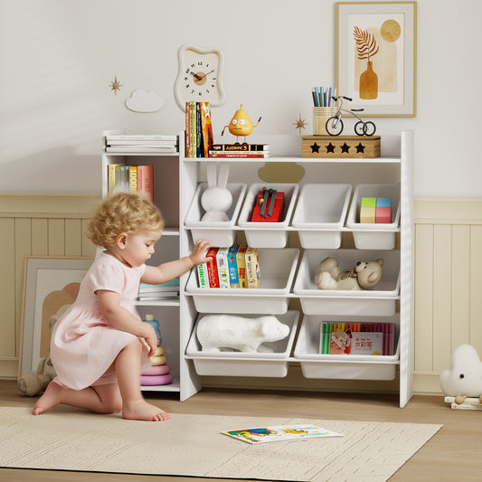 AIYAPLAY Toy Storage Unit With 8 Removable Bins And Shelves And Cabinet In White For Kids Bedrooms And Playrooms