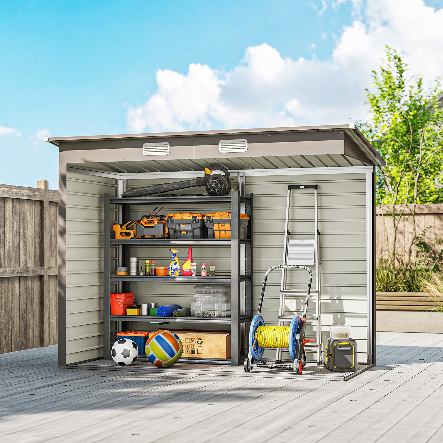 Outsunny 3.7 x 7.9ft Galvanised Steel Shed With Latched Door And Padlock Light Grey
