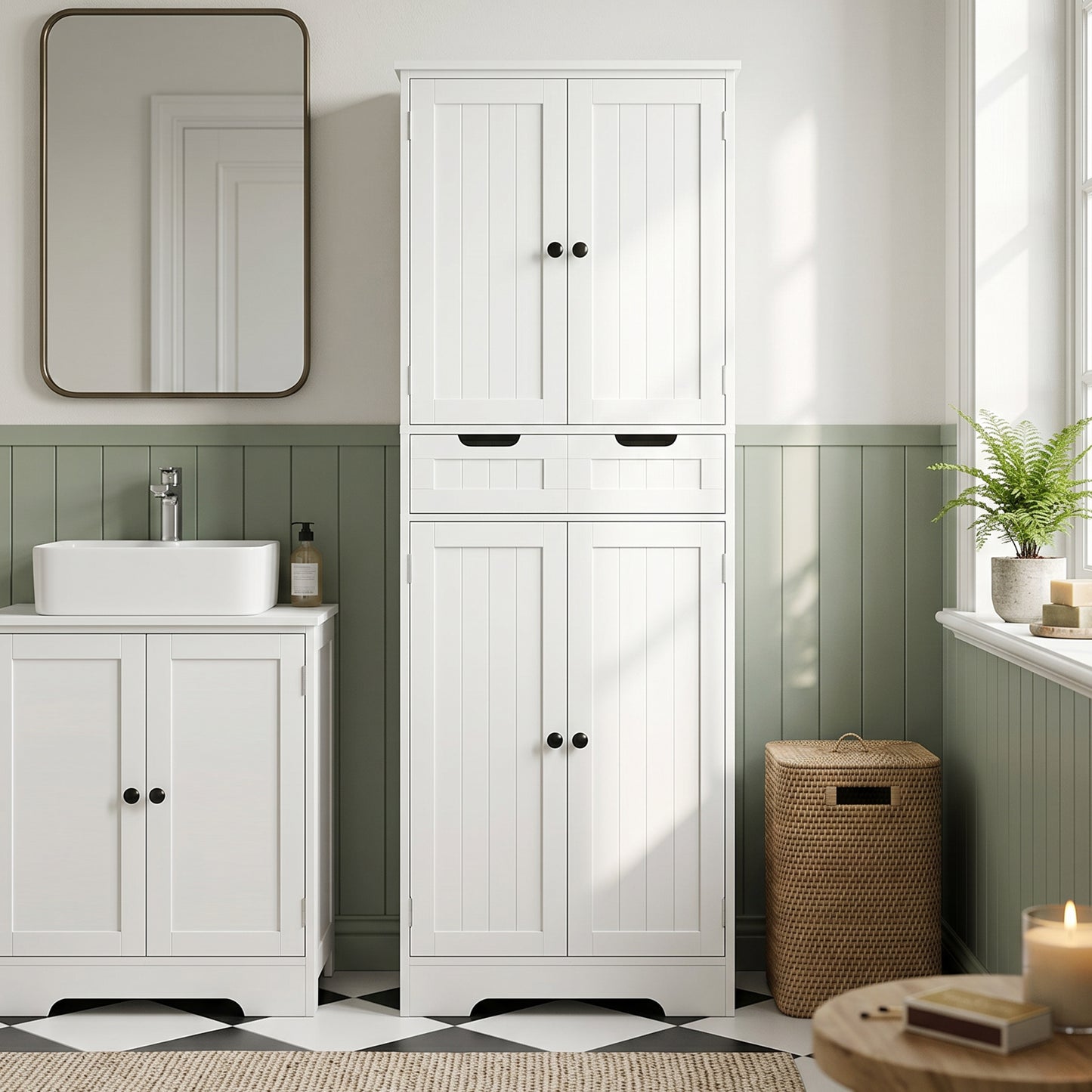 HOMCOM Tall Freestanding Bathroom Cabinet With Drawer Shelves And Doors 60 x 30 x 160 Cm White