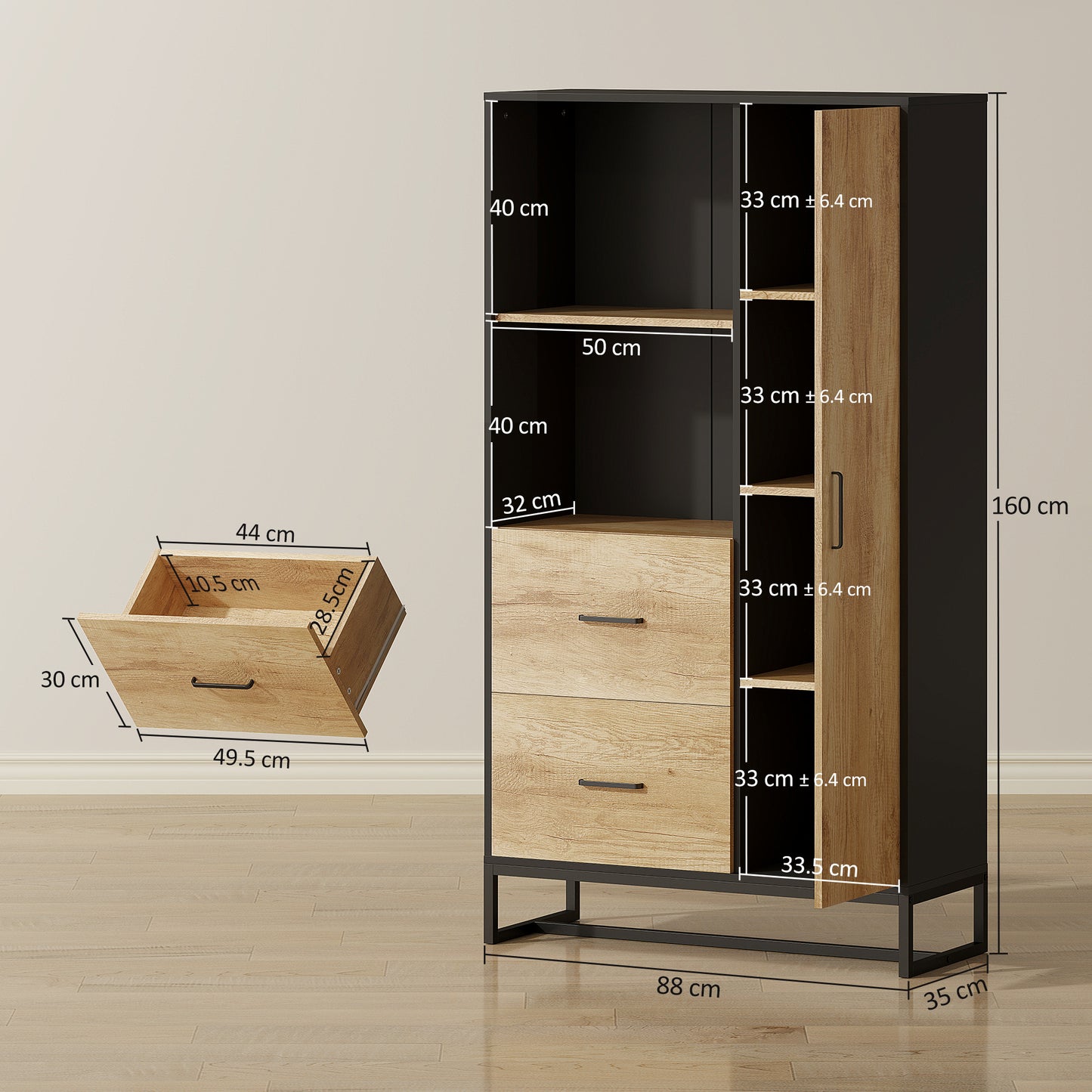 HOMCOM Tall Kitchen Cupboard Freestanding Pantry Cabinet With Adjustable Shelves And Drawers Soft Close Door 160cm