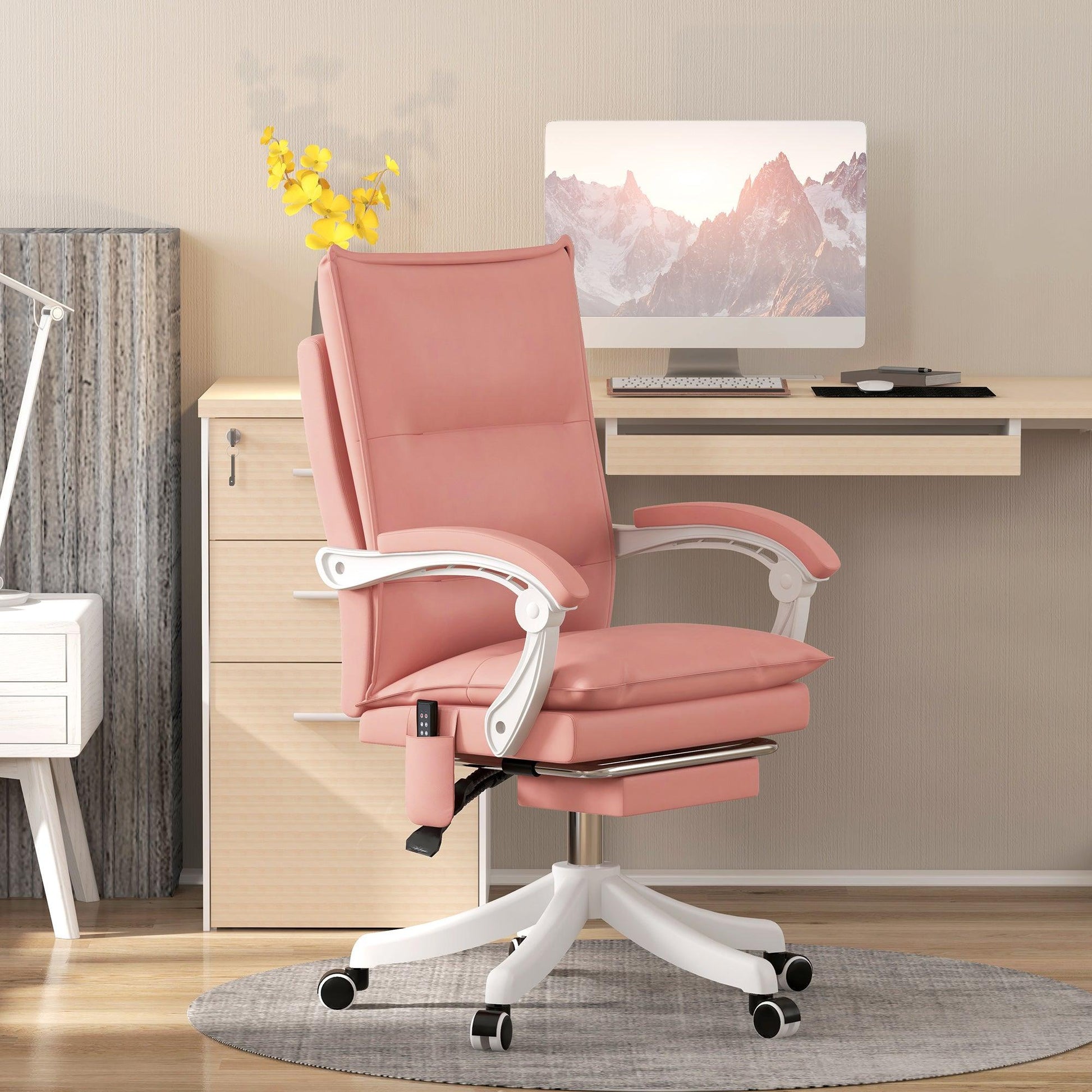 Vinsetto Vibration Massage Office Chair with Heat, Faux Leather, Pink - ALL4U RETAILER LTD